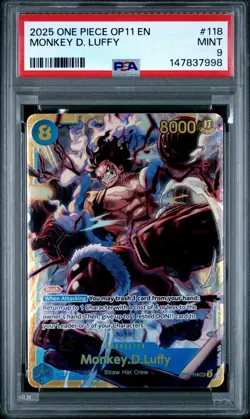 2025 ONE PIECE OP11-A FIST OF DIVINE SPEED #118 MONKEY D. LUFFY PSA 9 - Image 1