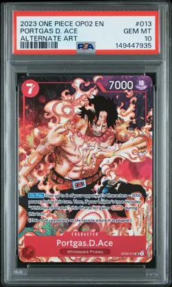 2023 ONE PIECE OP02-PARAMOUNT WAR ALTERNATE ART #013 PORTGAS D. ACE PSA 10 - Image 1