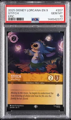 2025 DISNEY LORCANA EN 9-FABLED EPIC #207 STITCH - ALIEN DANCER PSA 10 - Image 1