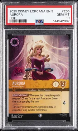 2025 DISNEY LORCANA EN 9-FABLED EPIC #206 AURORA - HOLDING COURT PSA 10 - Image 1