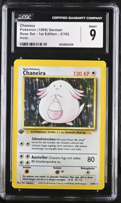 CGC 9 MINT Chansey Base Set 1st Edition 3/102 Holo German Pokemon Card - Image 1