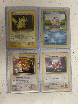Pokemon TCG 4 Card Lot Gym Heroes Featuring Lt. Surge's Pikachu, Squirtle - Image 1