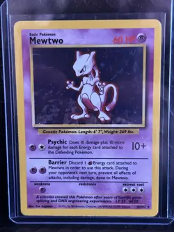 Mewtwo 10/102 Base Set Holo Rare 1999 Pokemon Card Ken Sugimori Unlimited - Image 1