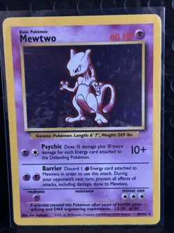 Mewtwo 10/102 Base Set Holo Rare 1999 Pokemon Card Ken Sugimori Unlimited - Image 3