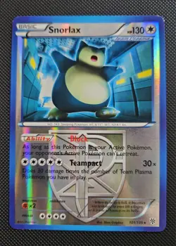 Pokemon TCG Snorlax 101/135 Reverse Holo Rare Team Plasma English 2012 - Image 1