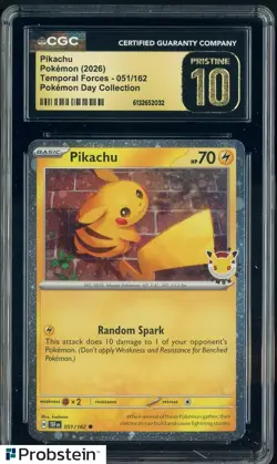 2026 Pokemon Temporal Forces Pokemon Day Collection #051 Pikachu CGC 10 PRISTINE - Image 1