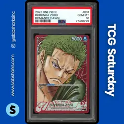 2022 ONE PIECE ROMANCE DAWN #OP01-001 RORONOA ZORO ALTERNATE ART PSA 10 - Image 1