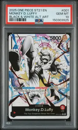 2025 One Piece St21-EX Gear 5 Monkey D. Luffy Black & White Alt Art PSA 10 #001 - Image 1