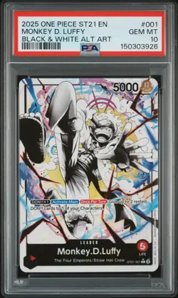 2025 One Piece St21-EX Gear 5 Monkey D. Luffy Black & White Alt Art PSA 10 #001 - Image 1