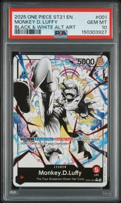 2025 One Piece St21-EX Gear 5 Monkey D. Luffy Black & White Alt Art PSA 10 #001 - Image 1