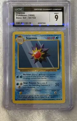 Pokemon Starmie Base Set CGC 9 Graded Card 64/102 English 1999 - Image 1
