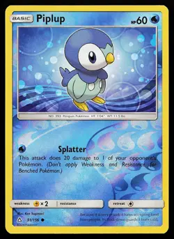 Piplup 31/156 Reverse Holo Ultra Prism Ken Sugimori Pokemon Card - Image 1