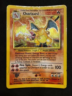 Pokemon TCG Charizard Base Set Holo Unlimited Rare Card 4/102 1995 Damaged - Image 1