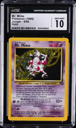1999 POKEMON JUNGLE HOLO #6 MR. MIME CGC 10 GEM MINT - Image 1