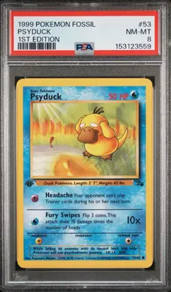 1999 POKEMON FOSSIL 1ST EDITION #53 PSYDUCK PSA 8 - Image 1