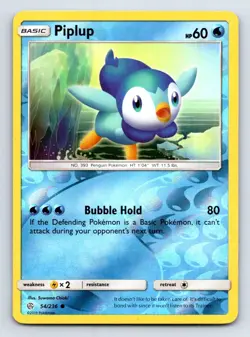Piplup 54/236 Common Cosmic Eclipse Pokemon Reverse Holo Near Mint - Image 1