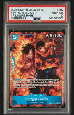 2025 One Piece OP10 Portgas D. Ace Treasure Rare OP08-052 PSA 10 English - Image 1
