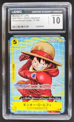 2025 ONE PIECE JP MONKEY D. LUFFY PROMO P-106 CGC 10 C PT - Image 1