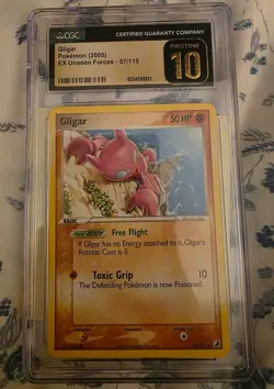Gligar Pokemon card 2005 EX Unseen Forces Card # 57/115 CGC PRISTINE 10 - Image 1