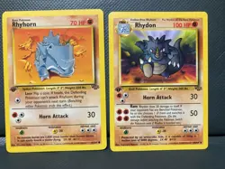 RHYDON 1ST EDITION - JUNGLE - [NM] + RHYHORN VINTAGE POKEMON CARDS WOTC #45 - Image 1