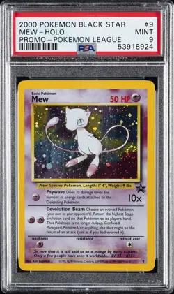 2000 POKEMON PROMO BLACK STAR POKEMON LEAGUE #9 MEW-HOLO PSA 9 - Image 1