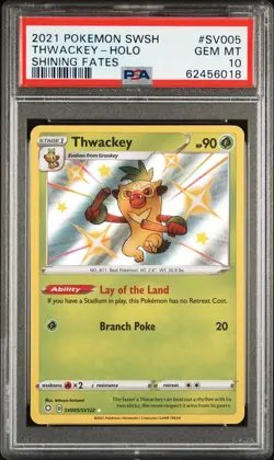2021 POKEMON SWORD & SHIELD SHINING FATES #SV005 THWACKEY-HOLO PSA 10 - Image 1