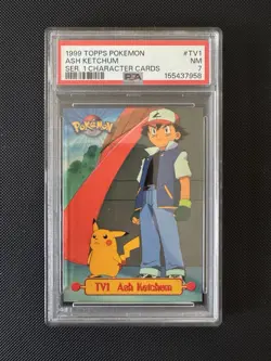 1999 Topps Pokemon, ASH KETCHUM, TV1, Series 1 Character Card, PSA 7, NM - Image 1