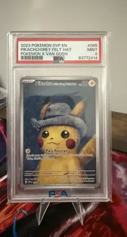 Pokemon Pikachu with Grey Felt Hat Van Gogh Full Art Promo SVP EN 085 PSA 9 Mint - Image 1