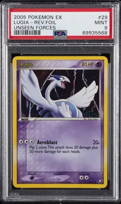 2005 POKEMON EX UNSEEN FORCES #29 LUGIA-REVERSE FOIL PSA 9 - Image 1