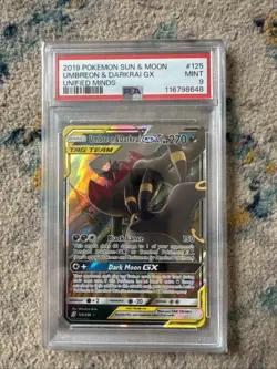 2019 Pokemon Sun & Moon Umbreon & Darkrai GX #125 Unified Minds PSA 9 - Image 1