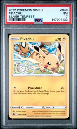 2022 POKEMON SWORD & SHIELD SILVER TEMPEST #049 PIKACHU PSA 7 - Image 1