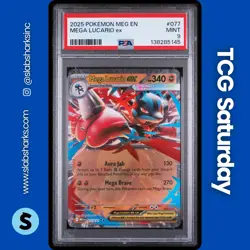 2025 POKEMON MEGA EVOLUTION #077/132 MEGA LUCARIO EX DOUBLE RARE PSA 9 - Image 1