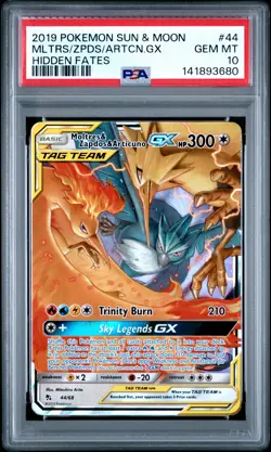 2019 POKEMON SUN & MOON HIDDEN FATES #44 MOLTRES & ZAPDOS & ARTICUNO GX PSA 10 - Image 1