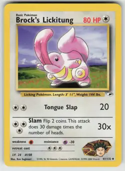 Brock's Lickitung 41/132 Uncommon Gym Heroes Pokemon Unlimited Lightly Played - Image 1