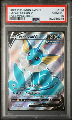 2021 POKEMON SWORD & SHIELD EVOLVING SKIES #172 FA/VAPOREON V PSA 10 - Image 1