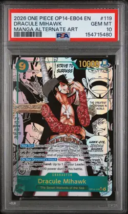 2026 ONE PIECE DRACULE MIHAWK MANGA AA EB04-THE AZURE SEA'S SEVEN #119 PSA 10 - Image 1