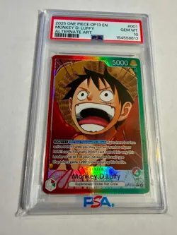 2025 One Piece OP13 EN Monkey D. Luffy Alternate Art OP13-001 Leader PSA 10 - Image 1