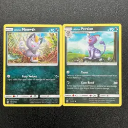 x2 alolan Meowth Persian pokemon cards Sun And Moon Dark cat cute - Image 1