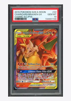 Pokemon PSA 10 Charizard & Braixen GX 2019 22/236 Cosmic Eclipse English - Image 1
