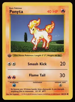 Ponyta 60/102 1st Edition Common Base Set Shadowless Pokemon English HP - Image 1