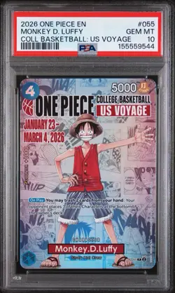 2026 One Piece EN College Basketball US Voyage #055 Monkey D Luffy PSA 10 - Image 1
