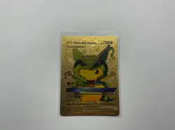 Pikachu Mega Rayquaza Gold Foil Fan Art Vinyl Textured Collector Pokemon Card - Image 1