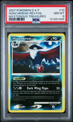 2007 POKEMON DIAMOND & PEARL MYSTERIOUS TREASURES HONCHKROW-REVERSE FOIL PSA 8 - Image 1