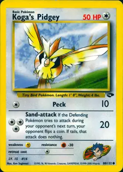 KOGA'S PIDGEY 80/132 COMMON GYM CHALLENGE POKEMON UNLIMITED LP - Image 1