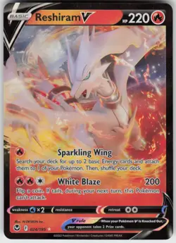 Reshiram V 024/195 V Rare Silver Tempest Pokemon Near Mint - Image 1
