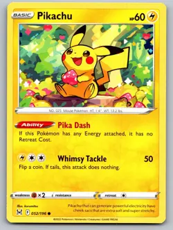 Pikachu 052/196 Common Lost Origin Pokemon Near Mint - Image 1
