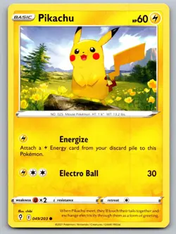 Pikachu 049/203 Common Evolving Skies Pokemon Near Mint - Image 1
