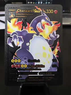 Pokemon Charizard VMAX 330hp Black Vinyl Gold Foil Fan Art Collector Card TCG - Image 1