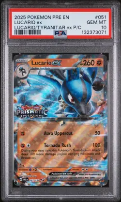 PSA 10 Gem Mint Lucario ex 051/131 Stamp Prismatic Evolutions Premium Collection - Image 1
