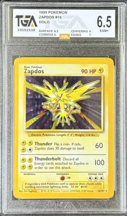 1999 Pokemon Base Set Unlimited Zapdos Holo 16/102 TGA 6.5 - Image 1